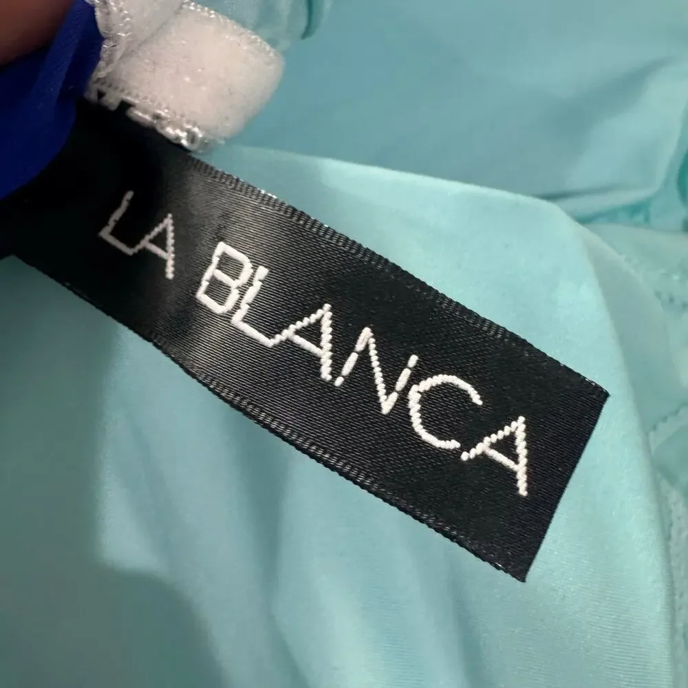 La Blanca Island Goddess Ruched One-Shoulder Swimsuit Ice Blue Size 14 NWT